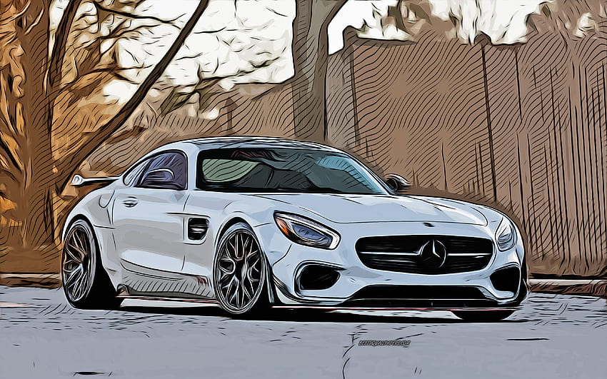 Mercedes-AMG GT S, , vector art, Mercedes-AMG GT S drawing, creative art, Mercedes-AMG GT S art, vector drawing, abstract cars, car drawings, Mercedes-Benz HD wallpaper
