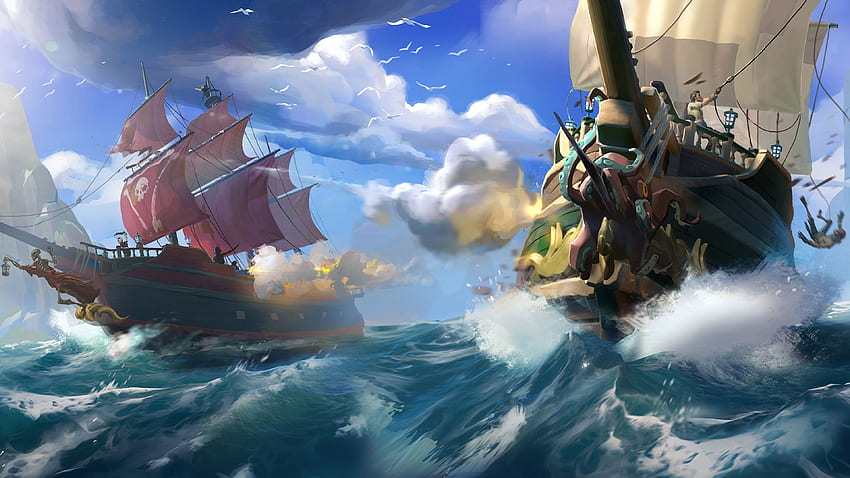 Sea of Thieves Ship Battle, Pirate Battle HD wallpaper