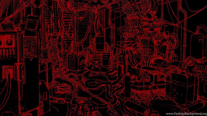 サイエンス ブラック コンピューター ダーク レッド テクノロジー ワイヤー。 背景、赤と黒の美学 高画質の壁紙