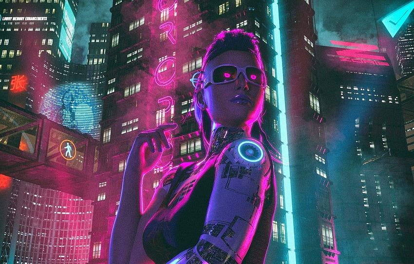 Girl, Night, The City, Neon, Sci Fi, Cyborg, Cyborg, Cyber​​punk, Synth, Retrowave, Synthwave, New Retro Wave, Futuresynth, Sintav, Retrouve, Outrun For , セクション рендеринг 高画質の壁紙
