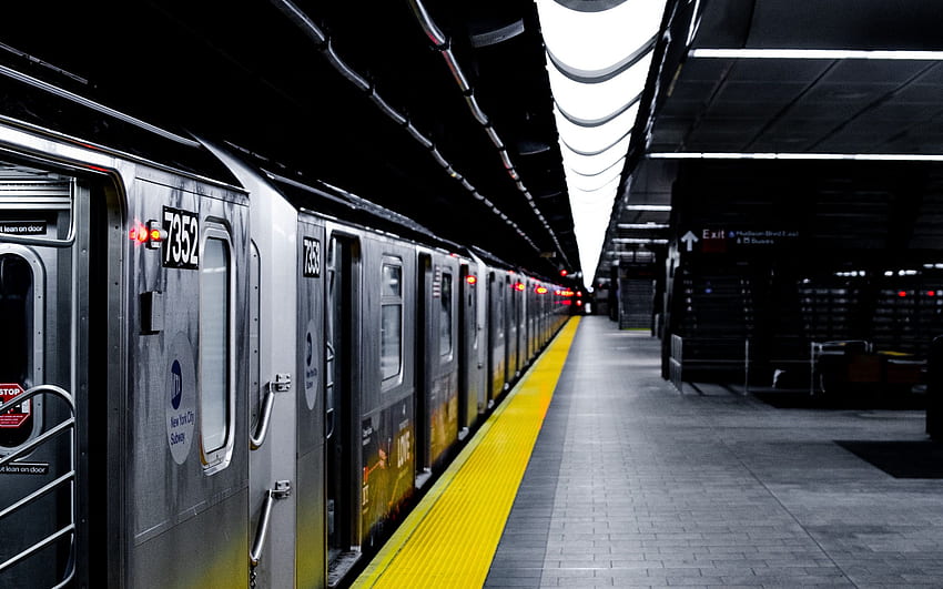 Metro w Nowym Jorku, stacja metra, Nowy Jork, wagony metra, transport miejski, metro z rozdzielczością. Wysoka jakość, metro w Nowym Jorku Tapeta HD