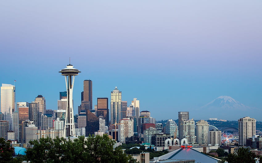 Mountains cityscapes dawn Seattle USA HD wallpaper