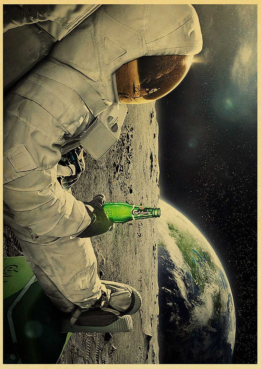 Compre tres para enviar un astronauta bebe cerveza cerveza divertida cartel de papel kraft retro decoración del hogar bar decoración de la pared pintura. Pintura y caligrafía, astronauta bebiendo cerveza fondo de pantalla del teléfono