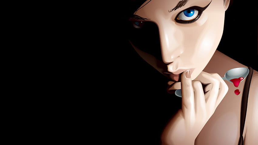 Blutlöffel, Dunkelheit, Blut, blaue Augen, Löffel HD-Hintergrundbild