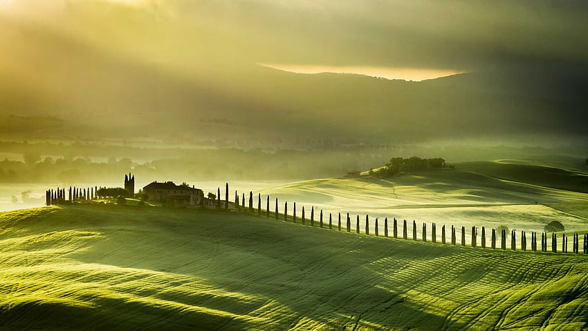 Landscape Tuscany Italy Green Farm Landscape Hills Background HD wallpaper