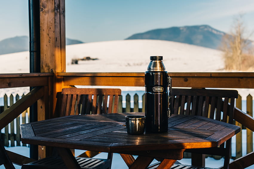 Food, Mountains, Table, Thermos, Resort HD wallpaper