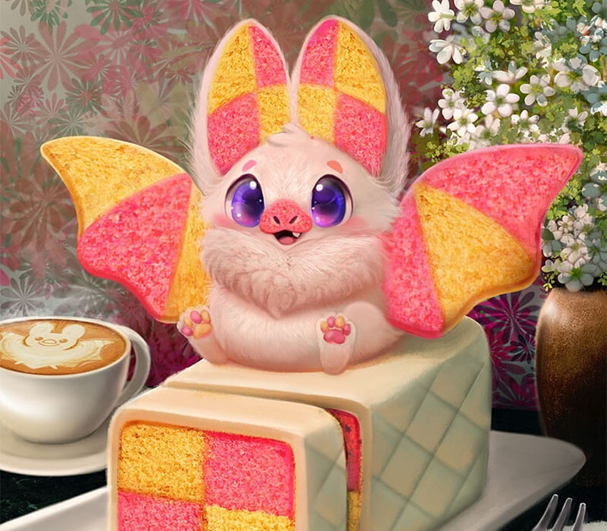 Battenburg cake, batt, sweet, pink, fantasy, piper thibodeau, cute, cake, yellow HD wallpaper