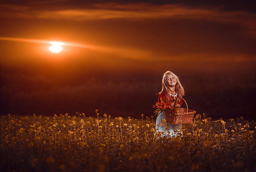 Little girl, childhood, blonde, fair, nice, flower, adorable, bonny, sunset, sweet, Belle, white, smile, Hair, girl, Standing, comely, sightly, pretty, face, nature, lovely, pure, child, fun, graphy, cute, baby, , Nexus, beauty, basket, kid, Fields, beautiful, people, little, pink, sky, princess, dainty HD wallpaper