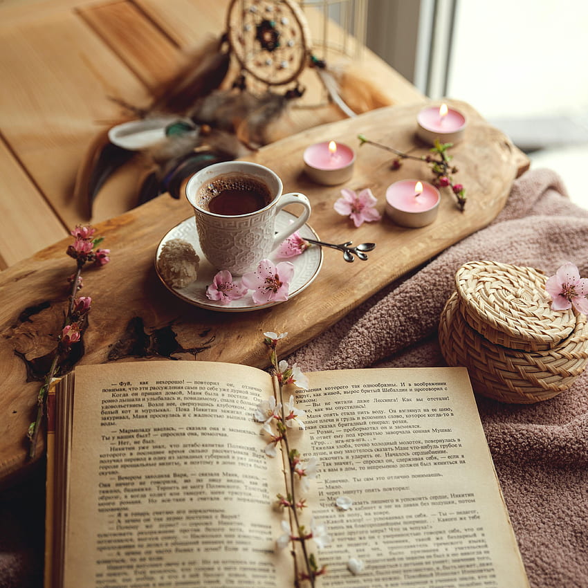Flowers, Food, Candles, Cup, Book, Drink, Beverage, Cocoa HD phone wallpaper