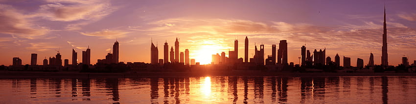 Dubai skyline in sunset time, United Arab Emirates, for computer, big, 2000x500 HD wallpaper