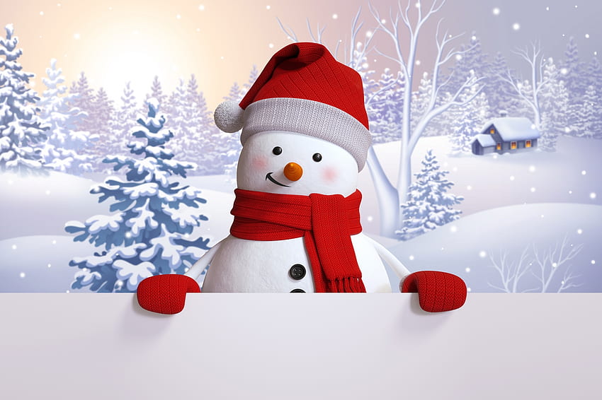 Честит празник!, синьо, зима, бяло, craciun, снежен човек, празник, коледа, червено, картичка, шал, шапка HD тапет