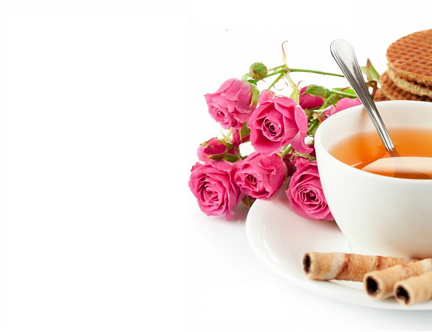 Чай, рози, чаша, напитки, чаши, роза, цвете, цветя, напитка HD тапет