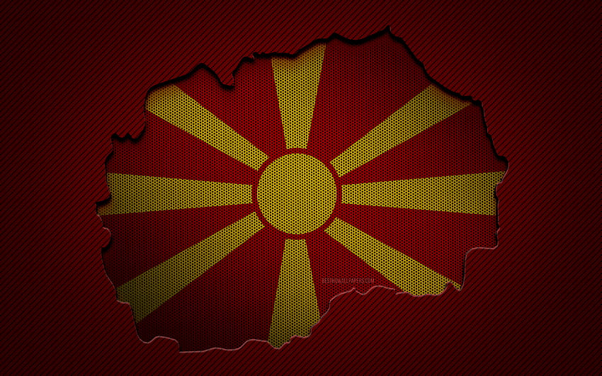 North Macedonia map, , European countries, Macedonian flag, red carbon background, North Macedonia map silhouette, North Macedonia flag, Europe, Macedonian map, North Macedonia, flag of North Macedonia HD wallpaper