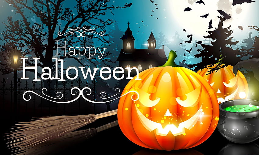 Happy Halloween!, night, bat, dark, halloween, october, pumpkin, autumn, enchanted, castle HD wallpaper