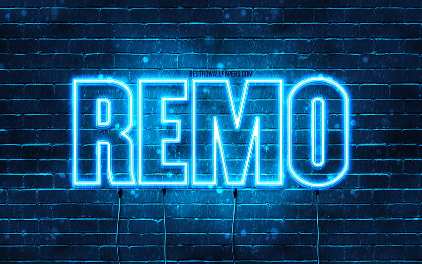 Remo, , with names, Remo name, blue neon lights, Remo Birtay, Happy Birtay Remo, popular italian male names, with Remo name HD wallpaper