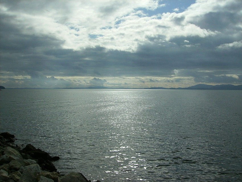 Oceanos: Noroeste Washington Steel Sound Monótono Céu sombrio Cinzento Escuro, Pacífico Noroeste Nuvens papel de parede HD