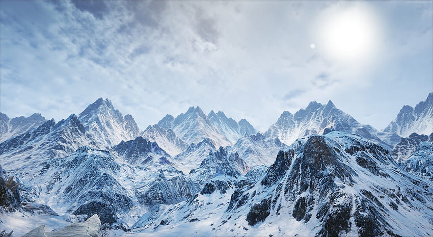 Schneebedeckte Bergkette HD-Hintergrundbild