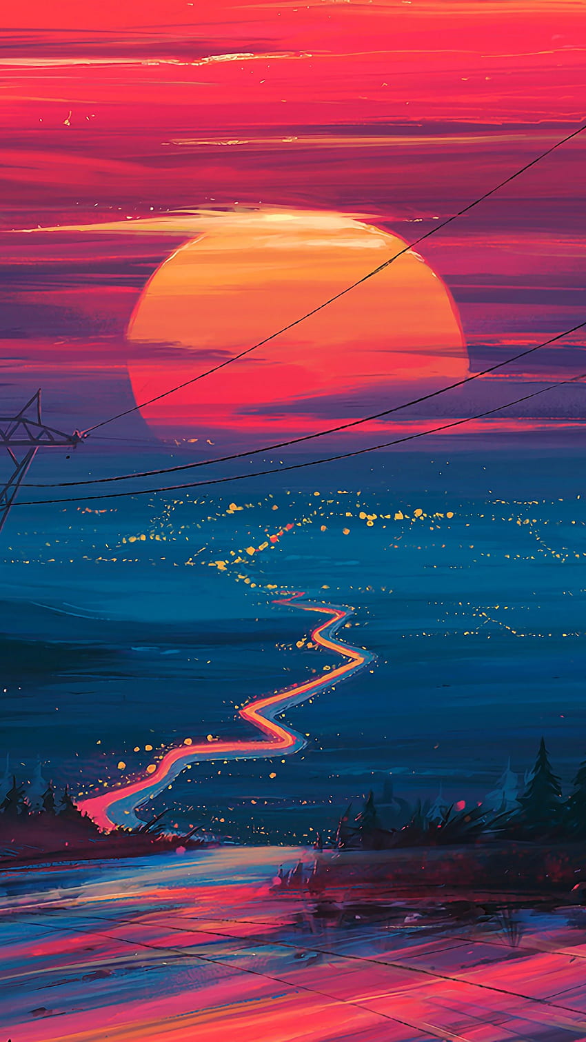 Sunset Horizon Scenery Landscape Art, Samsung Galaxy Papel de parede de celular HD