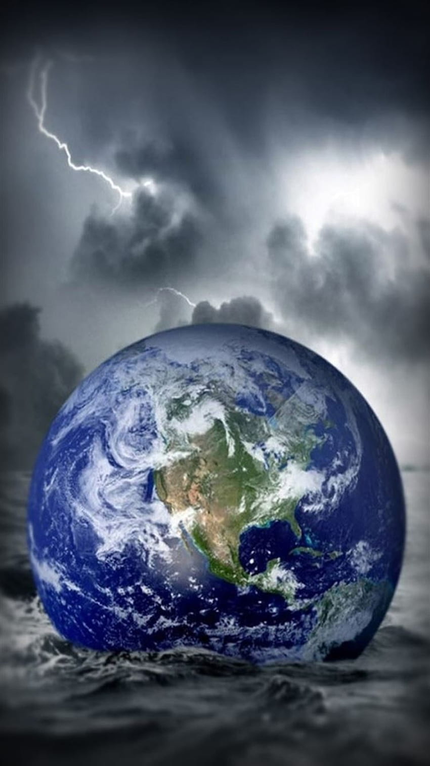 Fantasy Globe Earth Fall In Ocean Storm iPhone 8, Planet Storm HD phone wallpaper
