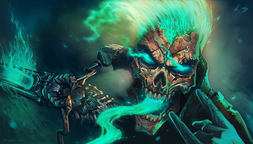 Cool Skulls - Green Fire Ghost Rider - & 背景 高画質の壁紙