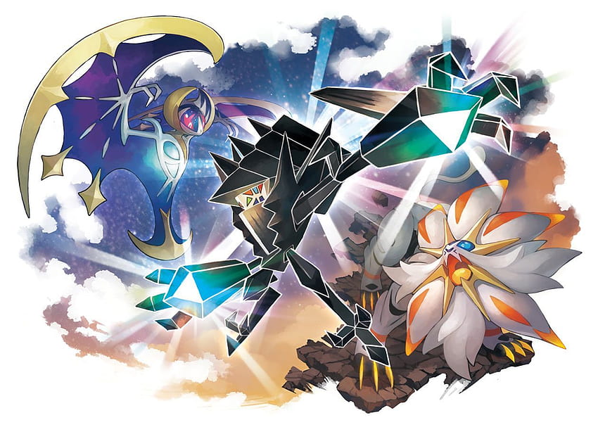 Lunala, Necrozma e Solgaleo Arte de Pokémon Ultra Sun e Ultra Moon papel de parede HD