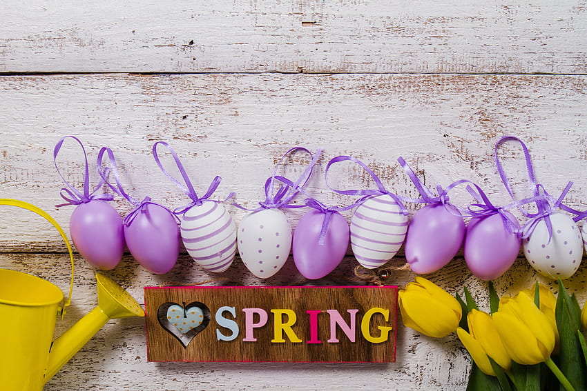 Spring, colorful, eggs, celebrations, tulips HD wallpaper