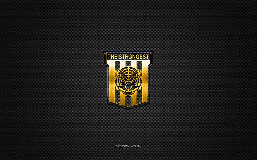 The Strongest, Bolivia football club, yellow logo, gray carbon fiber background, Bolivian Primera Division, football, La Paz, Bolivia, The Strongest logo HD wallpaper