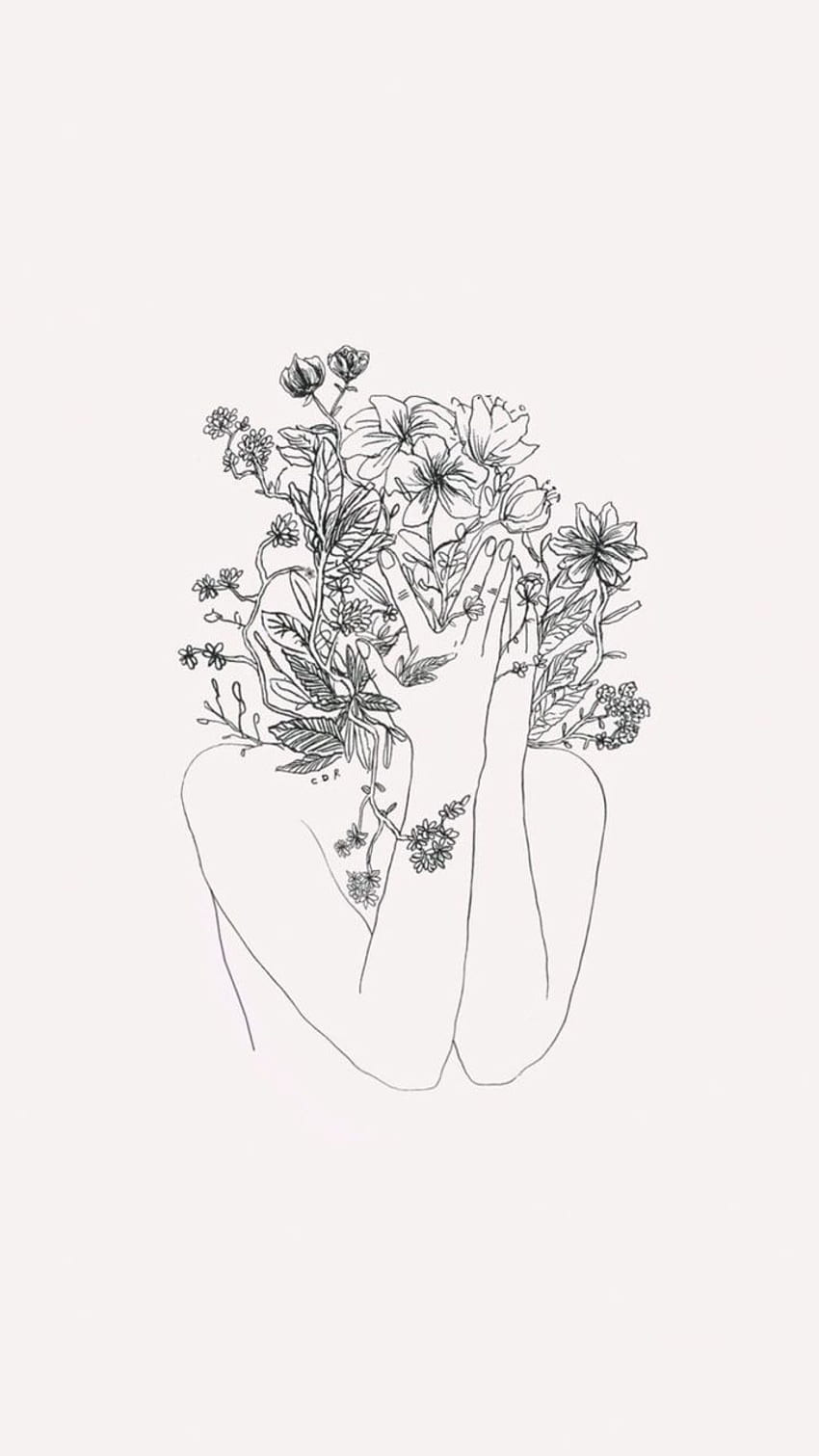 минималистична илюстрация на момиче с цветя. Чертежи, естетика, естетически скици HD тапет за телефон