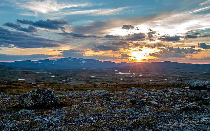 Szwecja Natura górskie Niebo Wschody słońca, Szwecja Kraj Tapeta HD