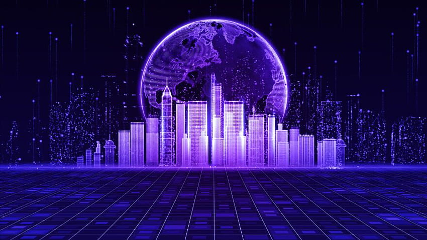 Smart City Cyberspace Metaverse Digitale Gebäudekunst Futuristische Vaporwave HD-Hintergrundbild