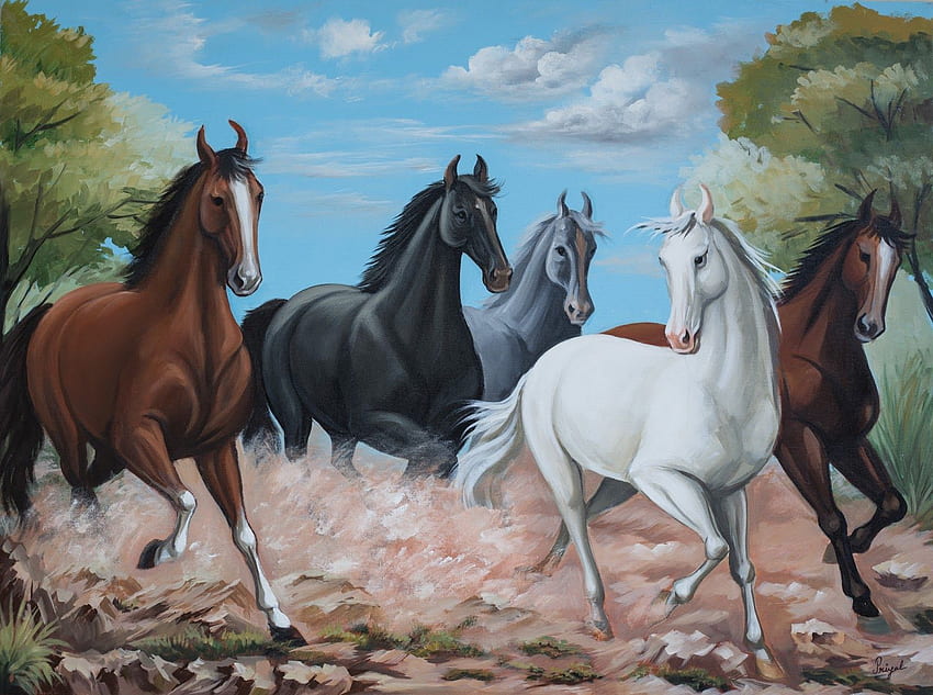 Seven Running Horse - Running Horse Painting Vastu HD wallpaper | Pxfuel
