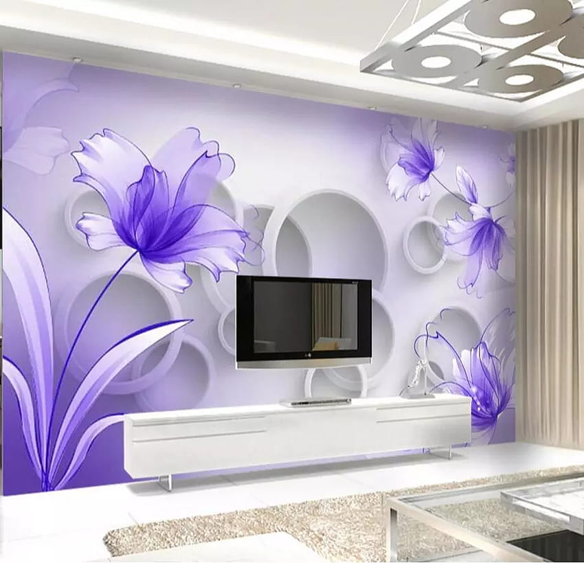 Mor Çiçek 3D Duvar Resmi Yatak Odası TV Arka Planı için Duvar Sanatı Dekoru Baskı Duvar Kağıdı Kartonpiyer Peint 3D Çiçekli. , 3D Mor Çiçek HD duvar kağıdı