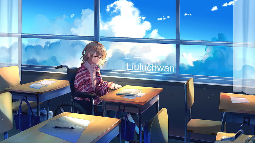 Anime Manga Girl Alone In Class Room , Anime, , , Background, and, Anime Classroom HD wallpaper