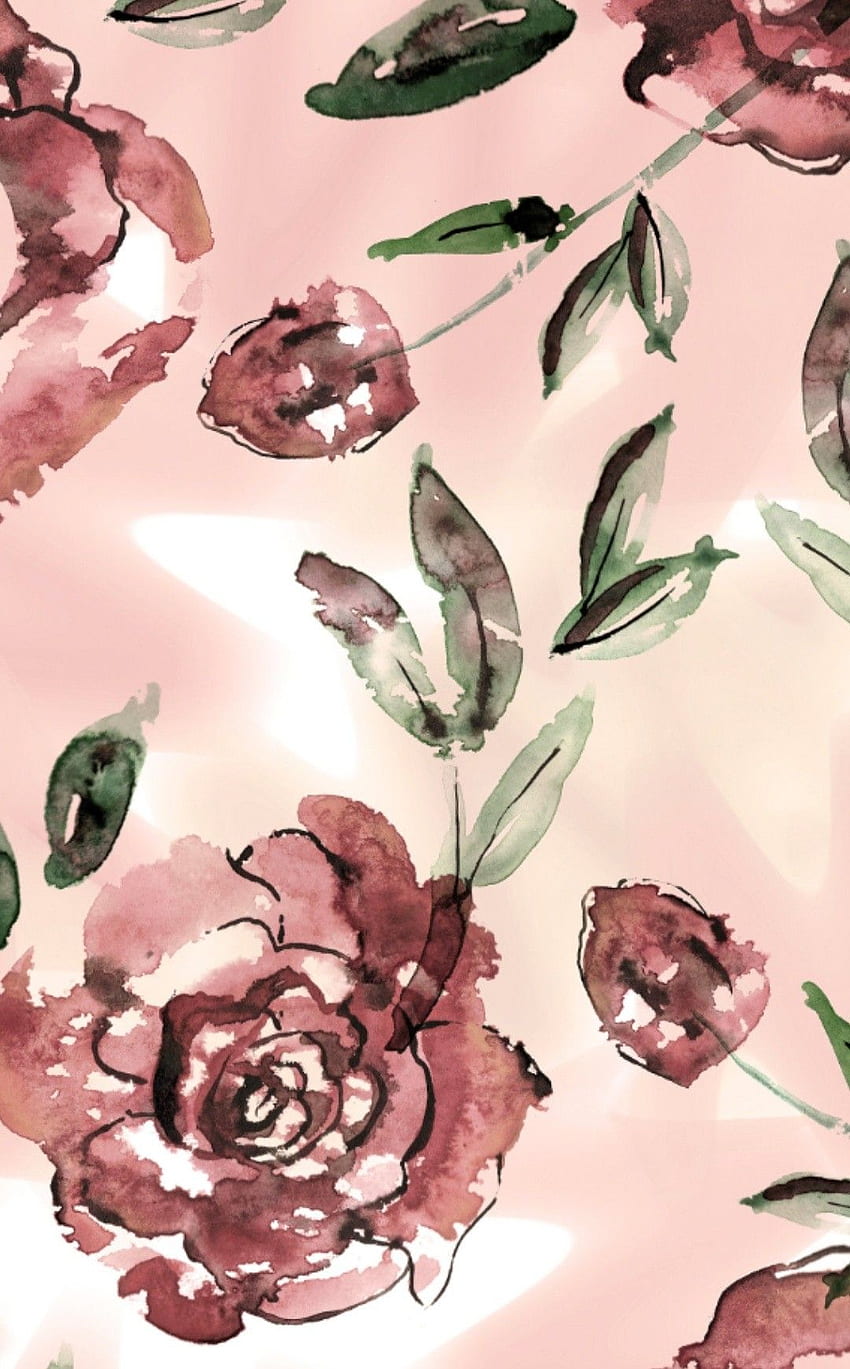 Акварелни безшевни винтидж модели с кафяви цветя. Etsy през 2021 г. Ретро фон на телефона, флорална живопис, акварелни цветя HD тапет за телефон