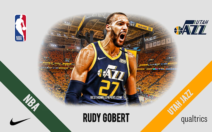 Rudy Gobert, Utah Jazz, Basketteur Français, NBA, portrait, USA, basket, Vivint Arena, logo Utah Jazz Fond d'écran HD