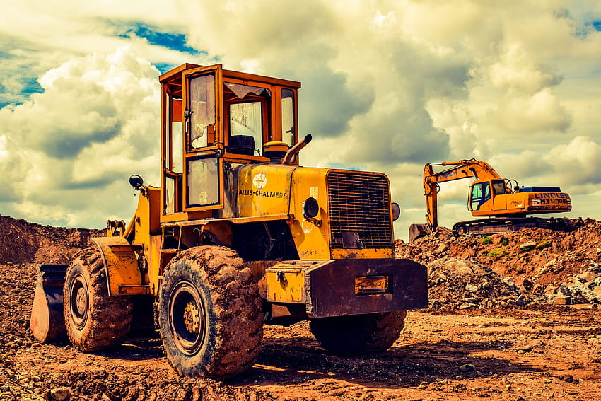 bulldozer, debris, equipment, excavator, heavy machine, machinery, vehicle, yellow HD wallpaper
