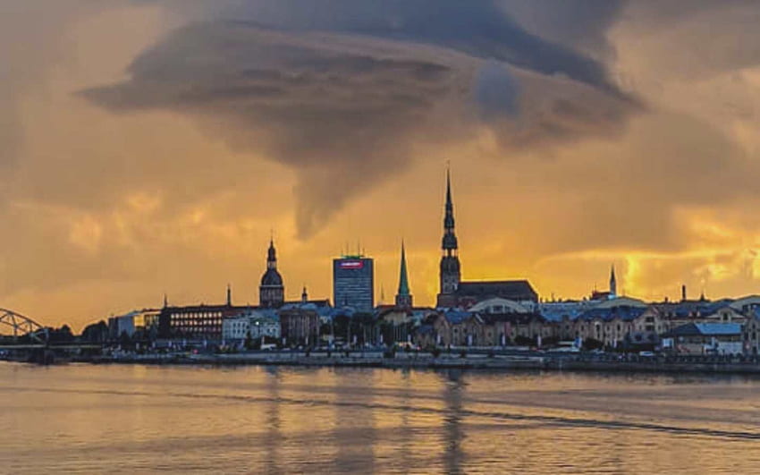 Tornado over Riga, Latvia, Latvia, Riga, storm, tornado, river HD wallpaper