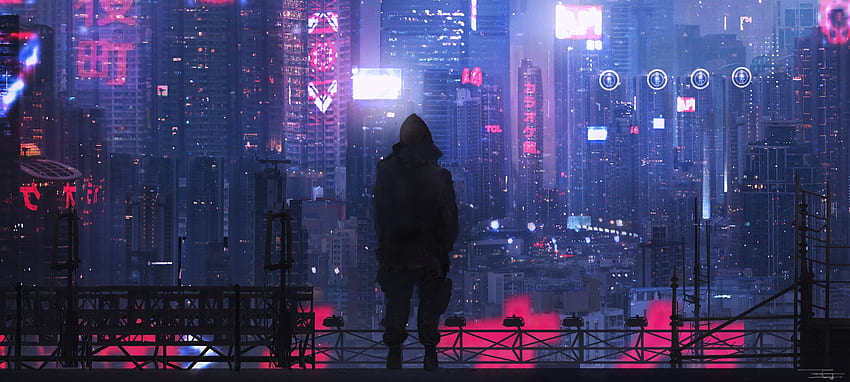 Ultra Wide, Neo Tokyo, Dystopic, Futuristic City, Digital Art, Synthwave, Lights, Science Fiction, Night, City, Futuristic, Dark, Ultrawide , Futuristic Tokyo HD wallpaper