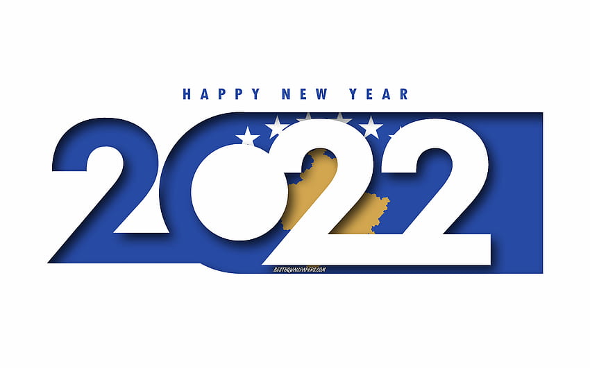 Happy New Year 2022 Kosovo, white background, Kosovo 2022, Kosovo 2022 New Year, 2022 concepts, Kosovo, Flag of Kosovo HD wallpaper