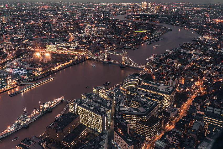 เมือง, บริเตนใหญ่, ลอนดอน, ดูจากด้านบน, แสงไฟของเมือง, สะพาน, สหราชอาณาจักร วอลล์เปเปอร์ HD