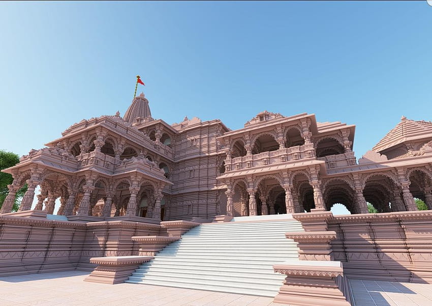 Ilustrasi indah yang membuktikan Ram Mandir Ayodhya akan menjadi contoh keahlian yang luar biasa Wallpaper HD