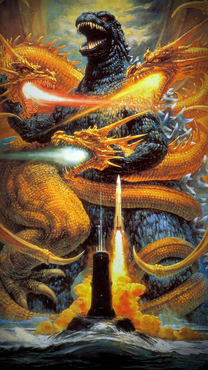 Godzilla kontra King Ghidorah (1991) Telefon. Filmomania. Oryginalna godzilla, Godzilla vs king ghidorah, potwory Kaiju, Cool Godzilla 2000 Tapeta na telefon HD