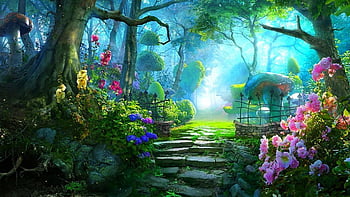 Premium AI Image | Enchanted Garden Background. Digital illustration