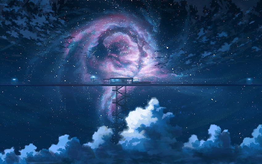 Anime, Night, Sky, Stars, Clouds, Scenery, - Aesthetic Anime Night Sky, Aesthetic Anime Sky HD wallpaper