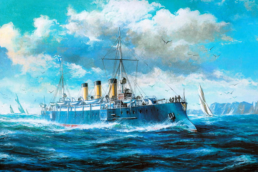 Warship Potemkin, sea, ship, russian, art, warship, war, painting, drawing, potemkin, ocean HD wallpaper
