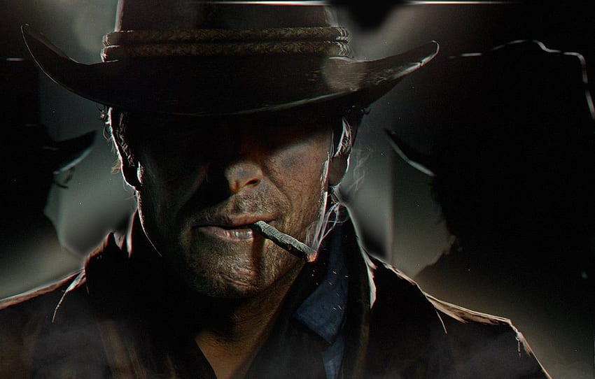 cappello, arte, sigaretta, cowboy, Red Dead Redemption 2, RDO, Arthur Morgan per , sezione игры, Smoking Art Sfondo HD