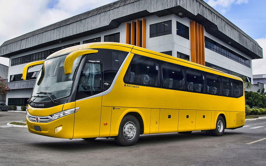 Marcopolo Viaggio 900, 2019 버스, Scania K410, 여객 버스, 도시 교통, 노란색 버스, Scania, R, 해상도가 있는 주차 버스 . 고품질 HD 월페이퍼