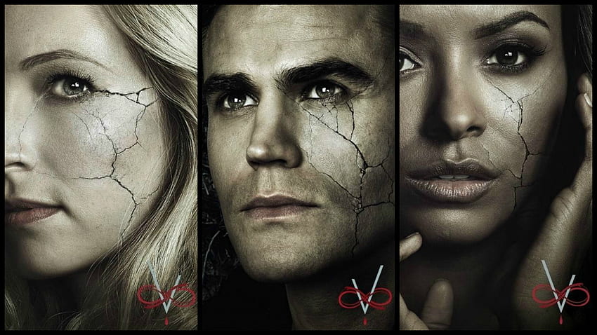 The Vampire Diaries ( 2009 - ), man, girl, actress, the vampire diaries, witch, collage by cehenot, bonnie, Kat Graham, Candice Accola, caroline, stefan, trio, Paul Wesley HD wallpaper