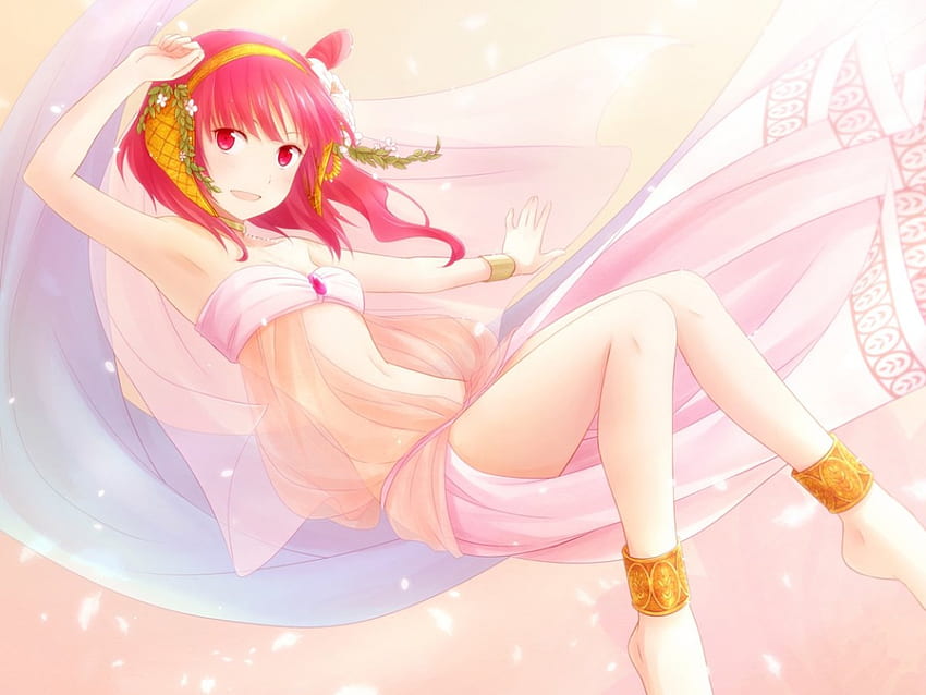 Morgiana, pink, anime, game, cute, red hair, girl, oriental HD wallpaper