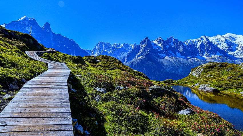 Mont Blanc, Francja, Włochy, strumień, góra Tapeta HD